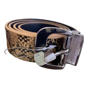 Linea Pelle Brown Black Reptile Snake Print‎ Silver Square Buckle Faux Belt